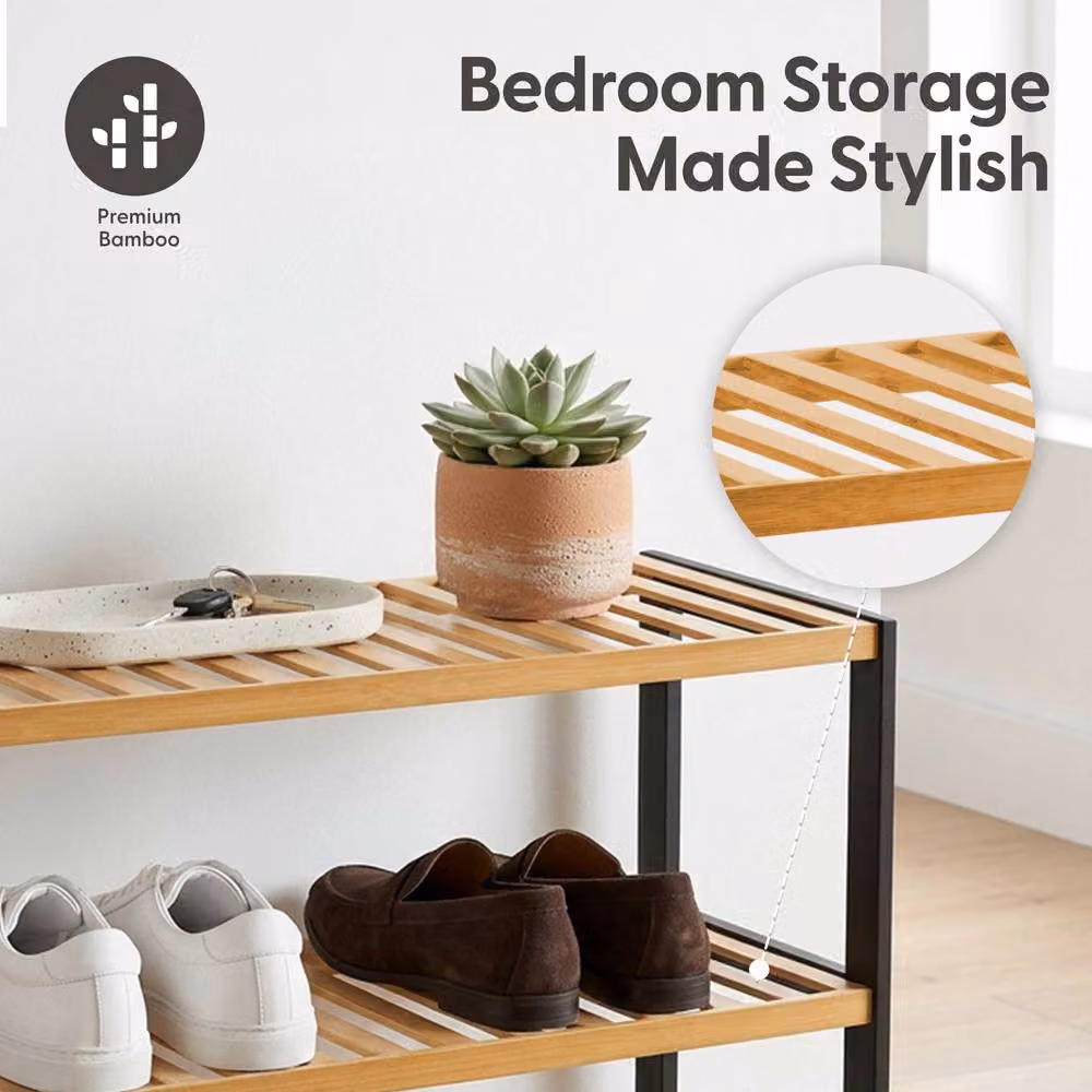 Keplin 3-Tier Bamboo Shoe Rack in Natural Wood for Hallway Storage, W/D/H: 70.0 x 55.0 x 55.0 cm – 4