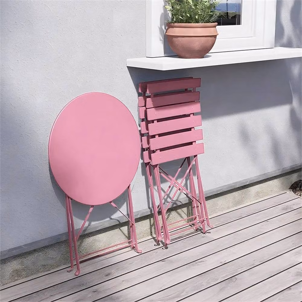 EONLION Pink Folding Bistro Set Garden Table and Chairs, Powder Coated Steel, W/D: 60 x 60 cm – 2