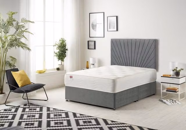 Somnior Platinum Ortho Hybrid Memory Foam Mattress and Divan Bed with Headboard in Grey Velvet, W/D/H: 90 x 190 cm – 1