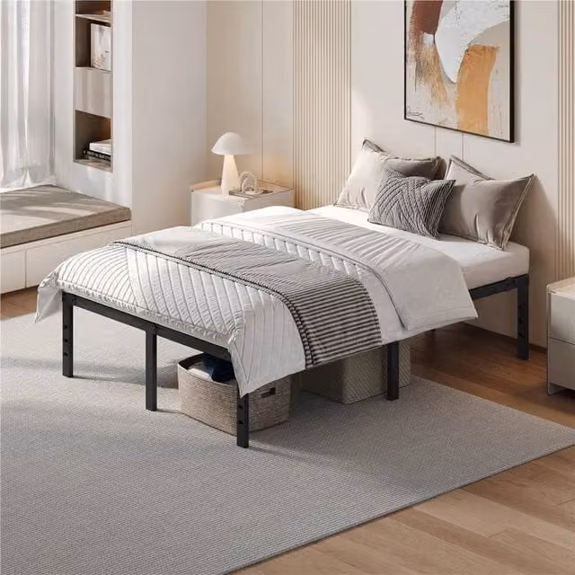 PAWNORA Metal Platform Bed Frame in Black, W/D/H: 135 x 190 x 41 cm – 1