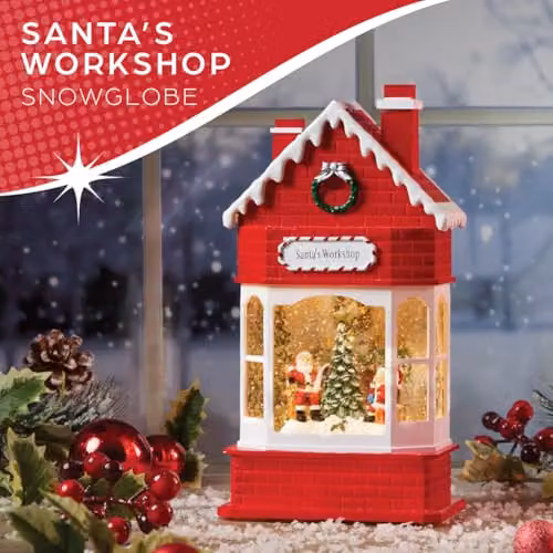 The Christmas Workshop Santa's Workshop Light-Up Snow Globe in White and Red with Swirling Glitter and Warm White LED Glow, W/D/H: 15.5 x 9.0 x 28.5 cm – 2