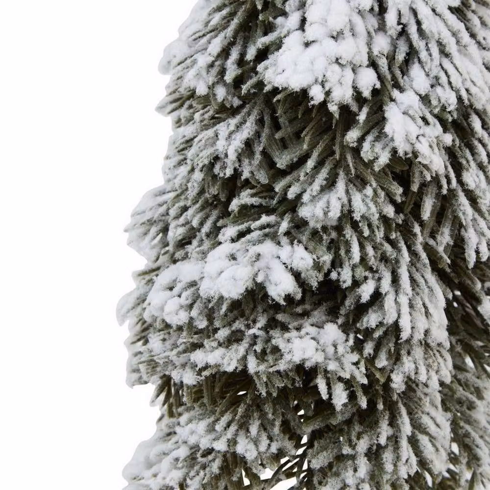 Lemon Pavilion Medium Snowy Cedar Tree on Wood Block, Brown, Height: 40 cm – 2