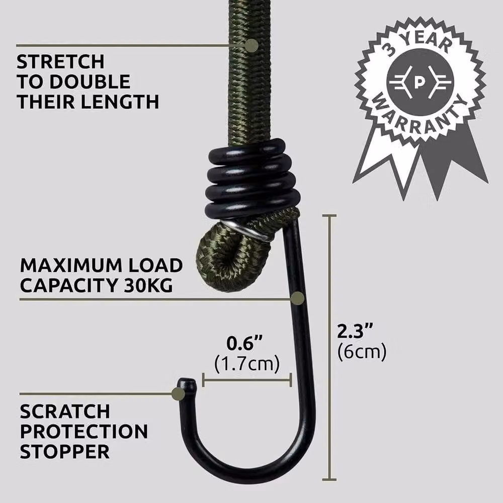 SPETLEK Heavy Duty Dark Green Bungee Cord with Double J Hooks, Length: 100 cm – 5