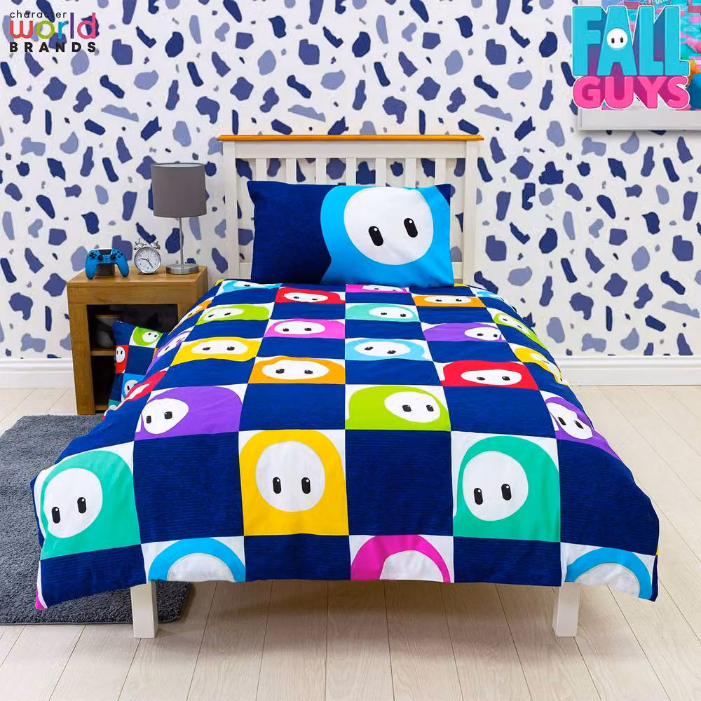 Fall Guys Grid Reversible Single Duvet Set and Pillowcase in Multicolour Checked Design – 2