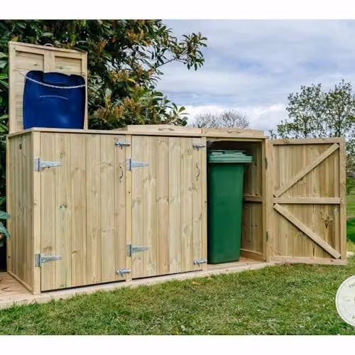 Buttercup Farm Shireburn Triple Wheelie Bin Store in Natural Brown, W: 203 cm, D: 80.4 cm, H: 120 cm – 3