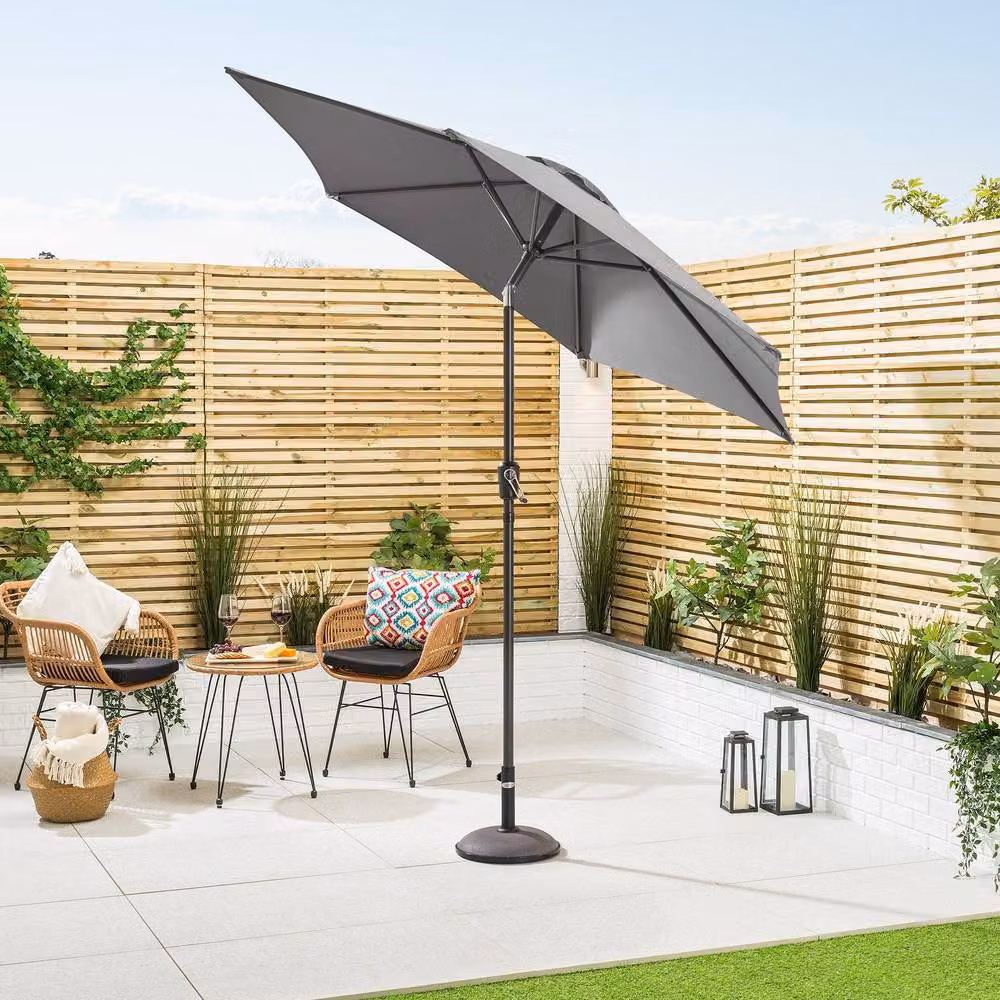 Christow Grey Tilting Garden Parasol with Crank Mechanism and UPF 50+ Polyester Canopy – 2