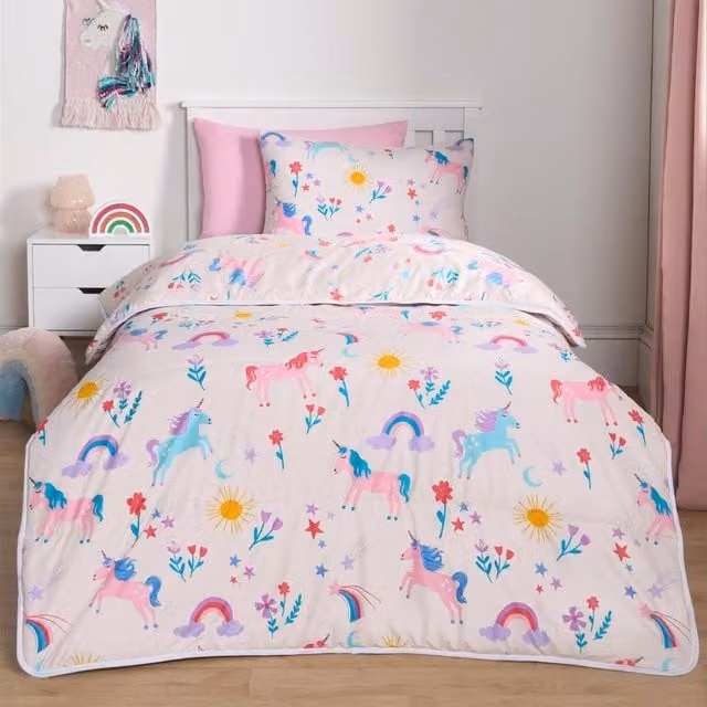 OHS Reversible Unicorn Print Coverless 10.5 Tog Duvet Set for Children, Pink