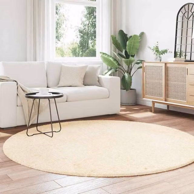 Berkfield Home Navarra Shaggy High Pile Round Rug in Beige, W/D: 200 x 200 cm – 1