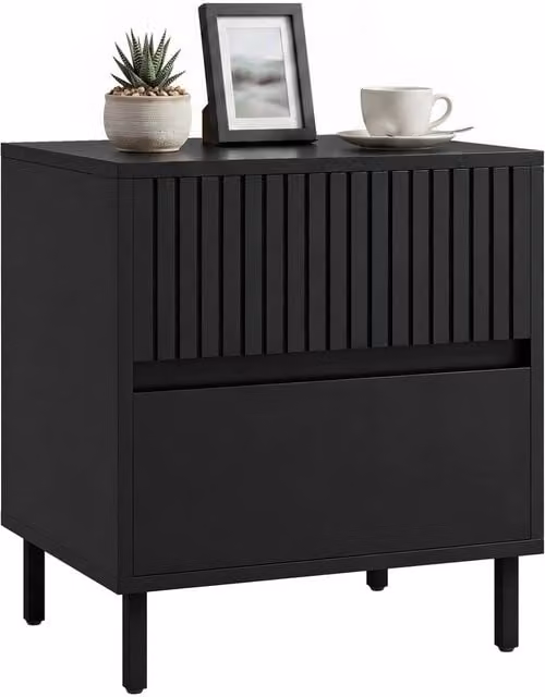 HOMCOM Modern Black Bedside Cabinet with 2 Drawers and Metal Legs