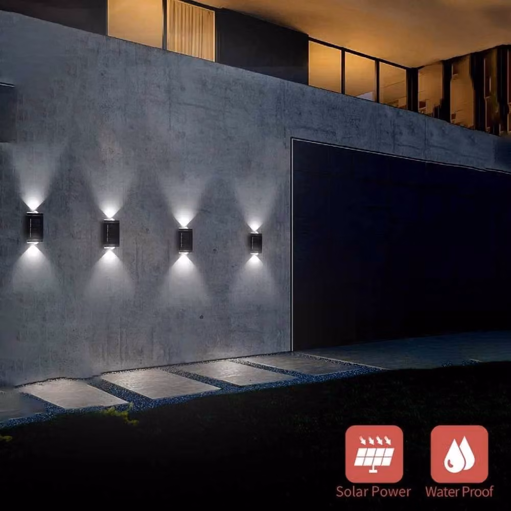 Hinsinc Set of 4 Solar Powered LED Wall Lights in Black with Warm White Up and Down Lighting – 3