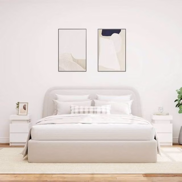 Berkfield Home Beautiful Bedside Cabinets with Integrated LED Lights, 2 Pack, White, W/D/H: 35 x 39 x 55 cm