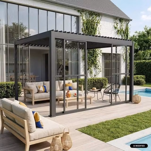 Sweekeet Aluminium Sliding Door for Triomphe Pergola, 4m, Dark Grey/Anthracite – 1