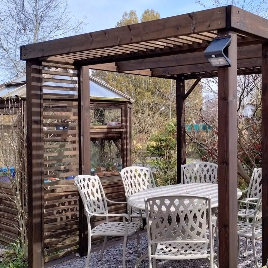 Rutland County Garden Furniture Ltd Panel Pergola in Wood and Galvanised Steel, Brown and Green, W: 480 cm, D: 420 cm, H: 230 cm – 4