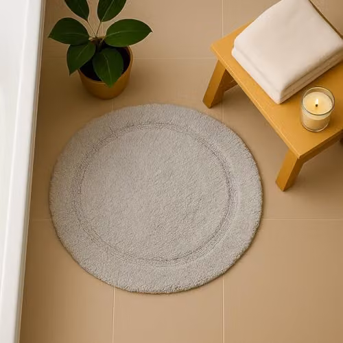 Allure Bath Fashions Round Cotton Non-Slip Bath Mat, Grey, Diameter: 65 cm – 4
