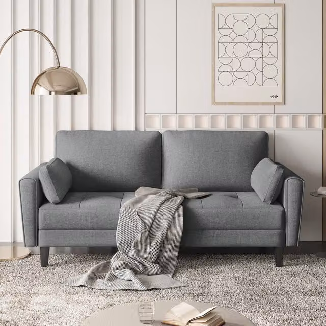 Yaheetech 2 Seater Upholstered Fabric Sofa Couch with Scatter Cushions in Grey