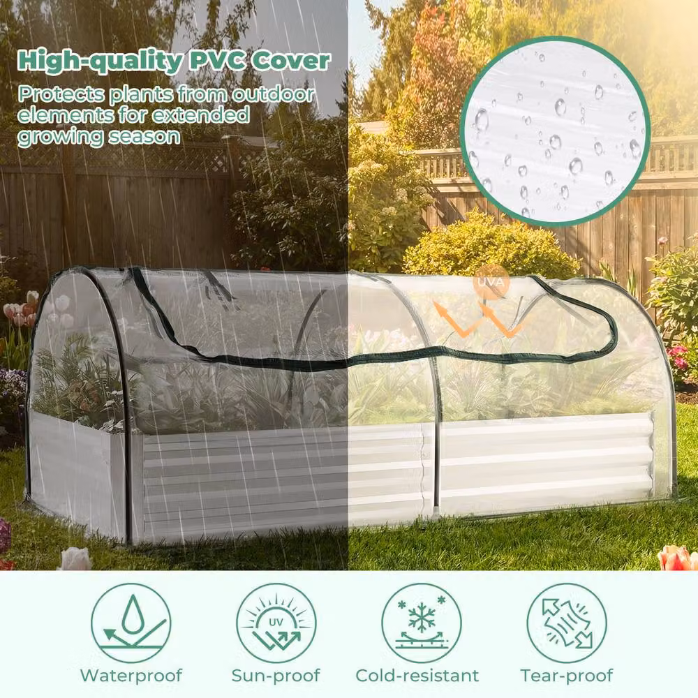 Gymax Silver Galvanised Steel Raised Garden Bed with Removable Mini Greenhouse Cover – 5