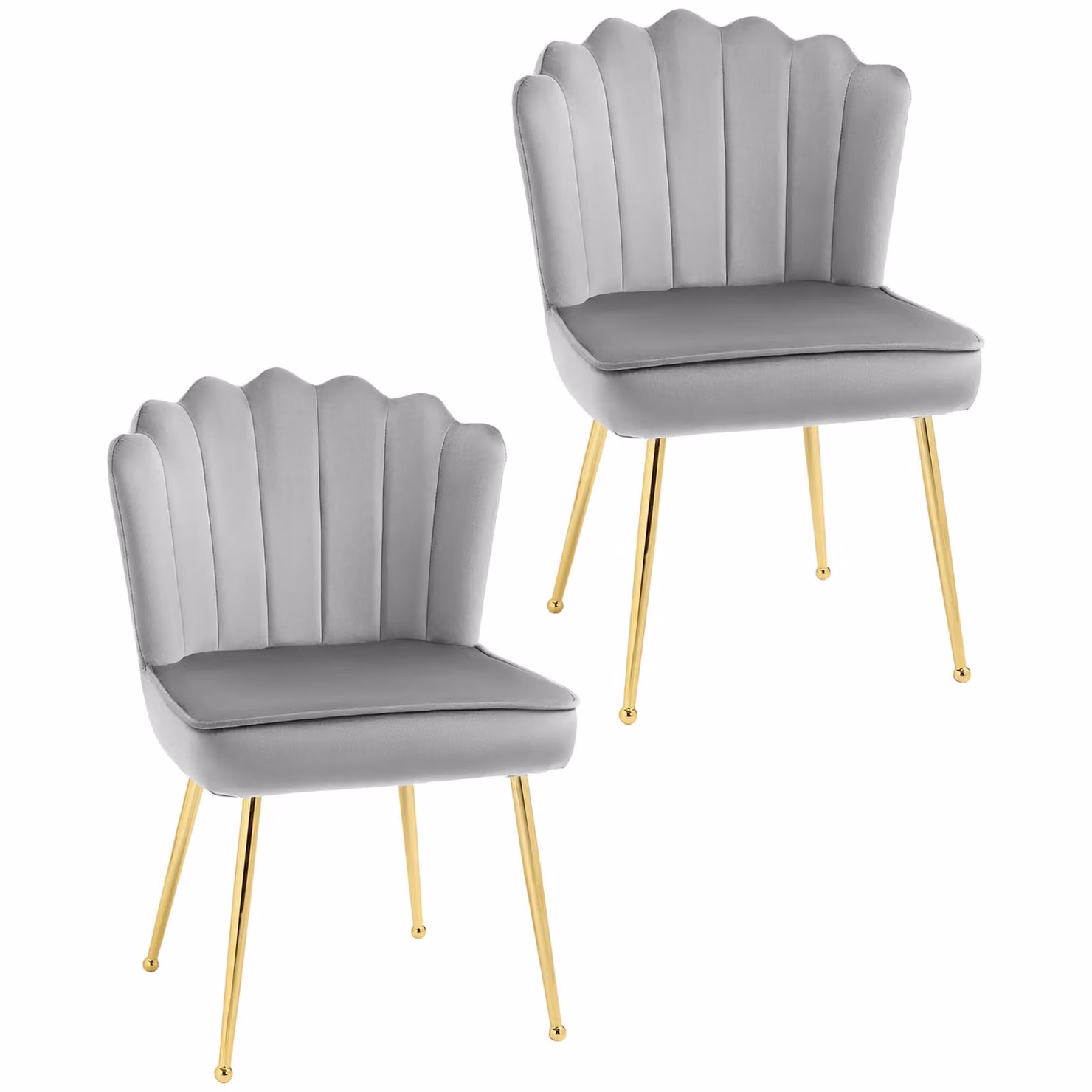 HOMCOM Set of 2 Grey Velvet Shell Accent Chairs with Gold Metal Legs for Dining Room or Bedroom – 2