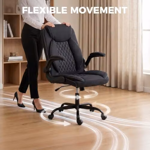 HOMCOM Black Fabric Task Chair with Headrest and Armrests for Home Office – 7