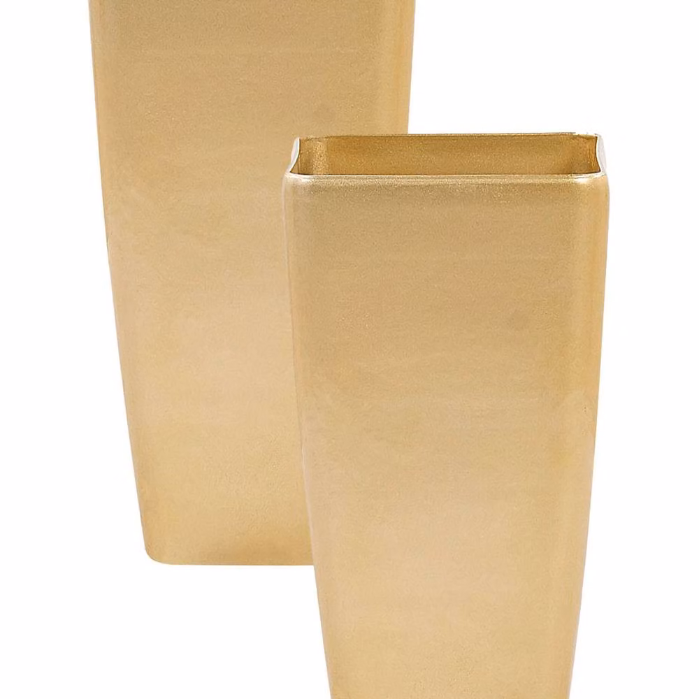 Wyld and Coco Set of 2 Gold Square Tapered Stone Mix Outdoor Planter Pots W/D/H: 30 x 30 x 57 cm – 2