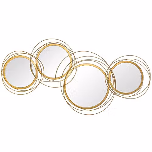 HOMCOM Modern Geometric Round Metal and Glass Wall Mirror in Gold – 1