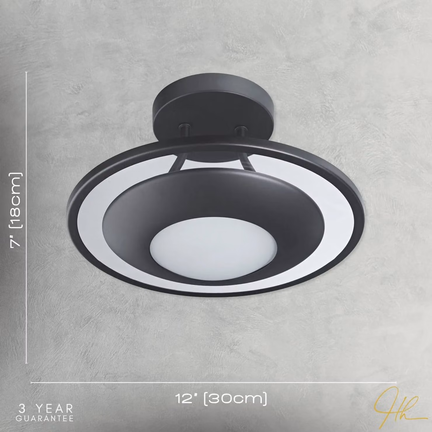 Happy Homewares Modern LED Semi Flush Ceiling Light in Black Metal and Glass with Warm White Bulb Included – 4