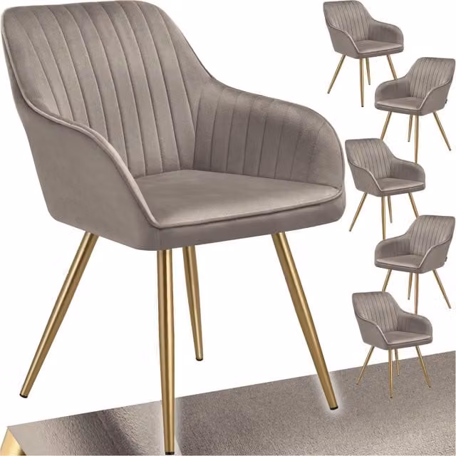 Tectake Marilyn Dining Chair Set of 6 in Velvet Fabric with Metal Legs, Green/Gold/Grey