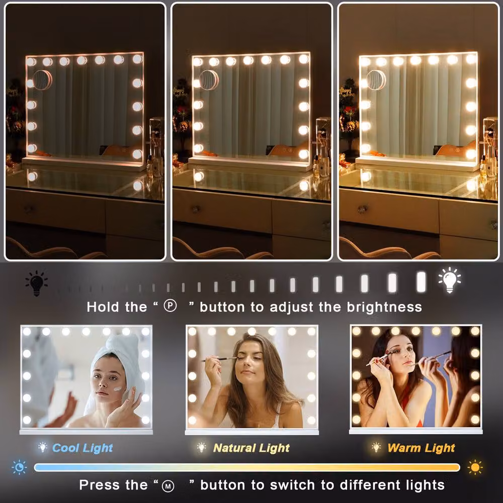 FENCHILIN 5-Drawer Dressing Table with 15 LED Hollywood Mirror and RGB Lighting, White – 3