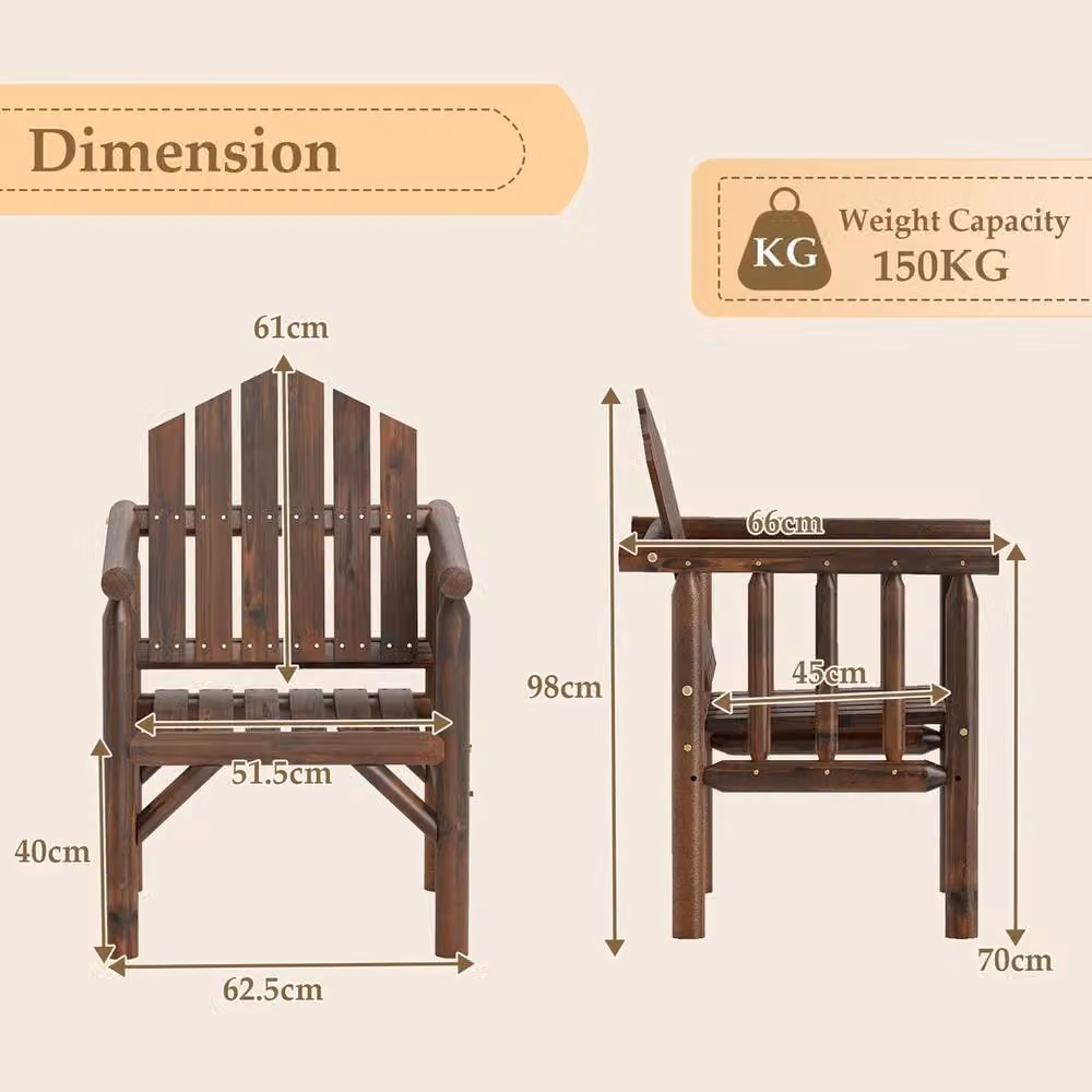 NESTLUNE Brown Wooden Outdoor Armchair for Garden and Patio, W/D/H: 100 x 100 x 100 cm – 2