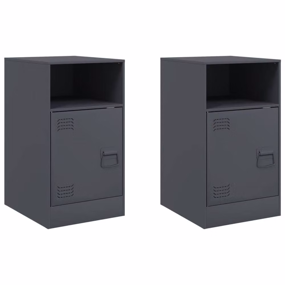 Berkfield Home Set of 2 Anthracite Metal Bedside Cabinets with Hinged Doors, W/D/H: 34.5 x 39 x 62 cm – 3