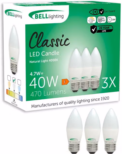British Light Works E27 Dimmable LED Filament Candle Bulbs, 4.7W, Warm White 2700K, Pack of 6