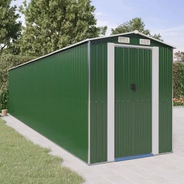 Berkfield Home Green Galvanised Steel Garden Shed with Sliding Doors and Side Vent, W/D/H: 855 x 192 x 223 cm – 1