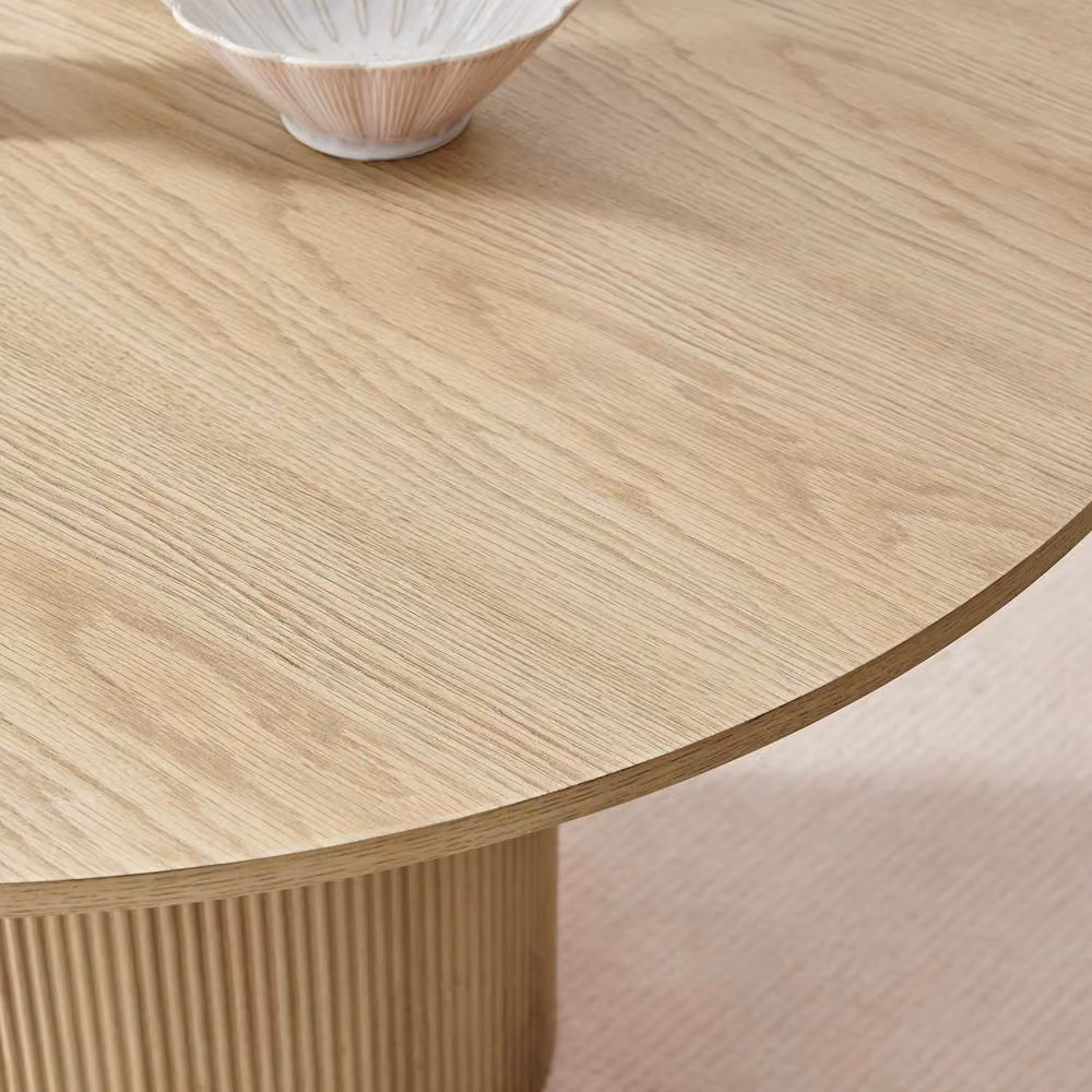 FurnitureboxUK Penrose Oak Effect Round Dining Table and 4 Calla Black Faux Leather Chairs, Diameter: 120 cm – 2