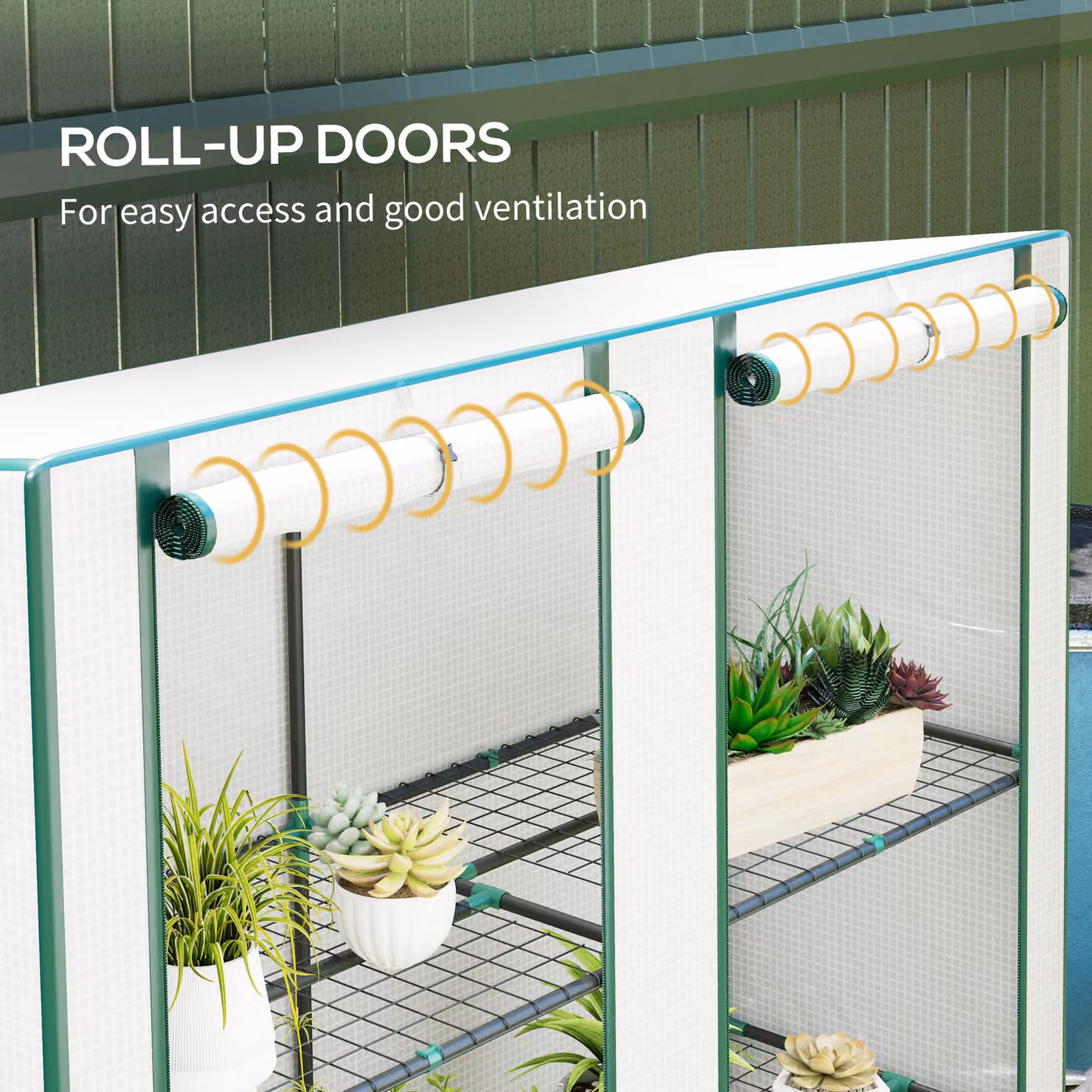 Outsunny Three-Tier Mini Greenhouse in White with Steel Frame and Plastic Shelving, H 152 cm x W 144 cm x D 48 cm – 4