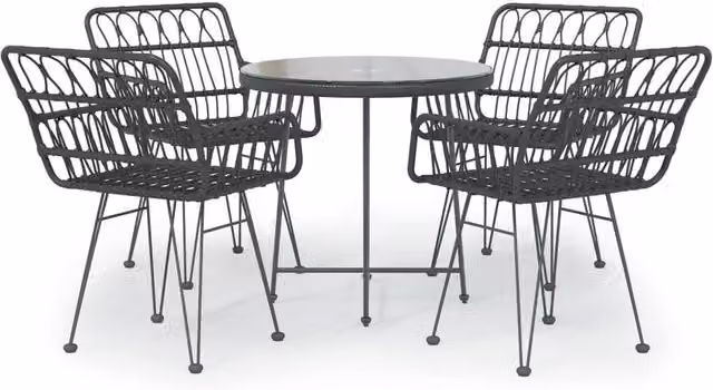 Berkfield Home 5 Piece Black Poly Rattan Garden Dining Set