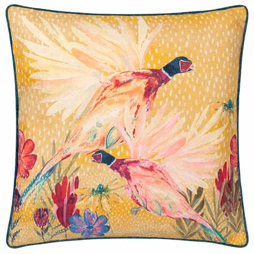 Riva Home Gold Floral Country House Square Polyester Filled Cushion W/D/H: 45 x 45 x 45 cm – 1