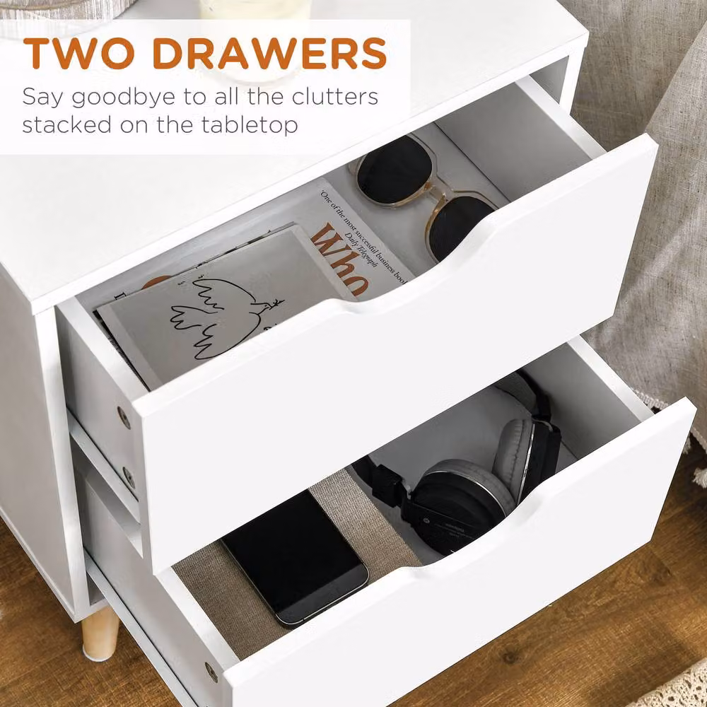 ERGOVEXA Modern White Bedside Table with 2 Drawers – 4