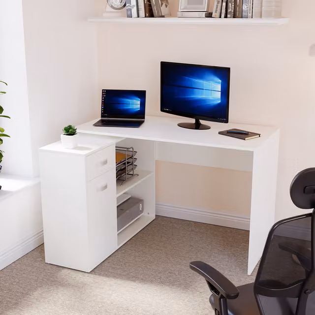 Vida Designs Longton Height Adjustable Computer Desk, White, W: 120 cm, D: 60 cm, H: 75 cm – 4