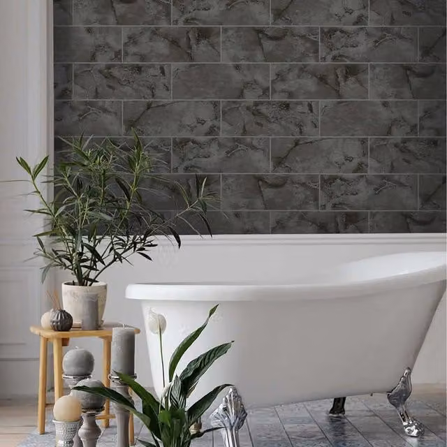 Holden Decor Geometric Abstract Modern Vinyl Wallpaper in Grey and Black