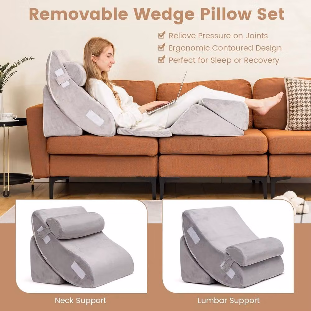 Havendro 6-Piece Memory Foam Wedge Pillow Set in Grey with Removable Covers – 2