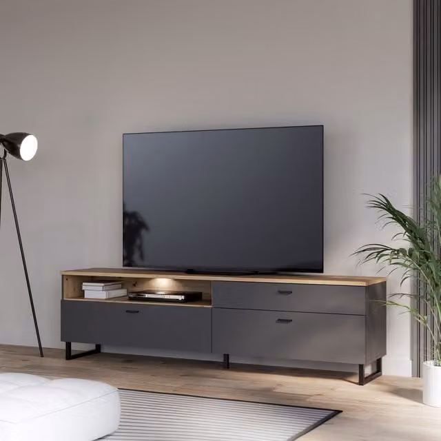 Furniture To Go Klara 2 Door TV Unit in Grey Oak Matt MDF