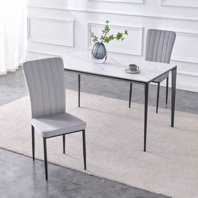 FORGEVIO Set of 2 Modern Dining Chairs with Grey Velvet Upholstered Seats and Metal Frame