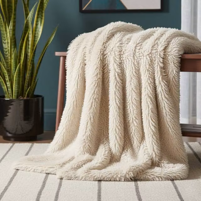 Snug City Extra Fluffy Plush Throw Blanket in Beige, W: 150 cm, L: 200 cm – 1