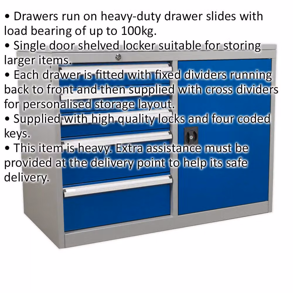 Loops Industrial Heavy Duty Tool Storage Cabinet in Blue with 5 Drawers and 1 Shelf Locker – 2