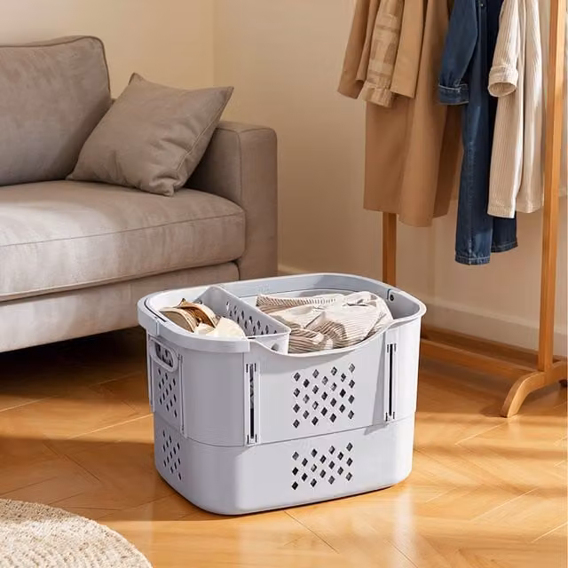 Livingandhome Collapsible Portable Laundry Basket with Lingerie Organiser and Handles, Grey