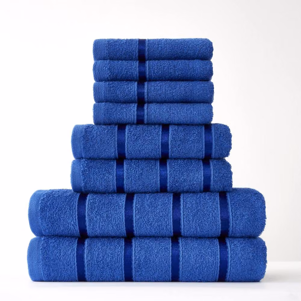 Smart Living 8 Piece Super Soft 100% Cotton Striped Bathroom Towel Bale Set in Blue – 2