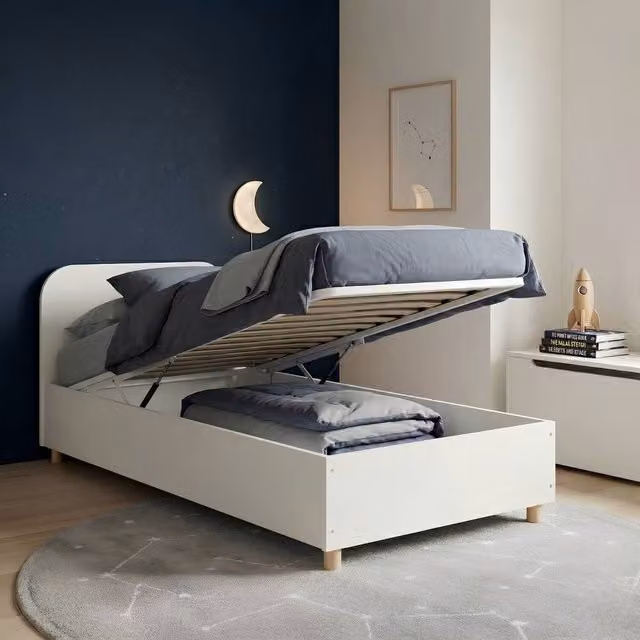Nöa and Nani Agnes Single Gas Lift Ottoman Bed with Storage in White, W/D/H: 90 x 190 cm