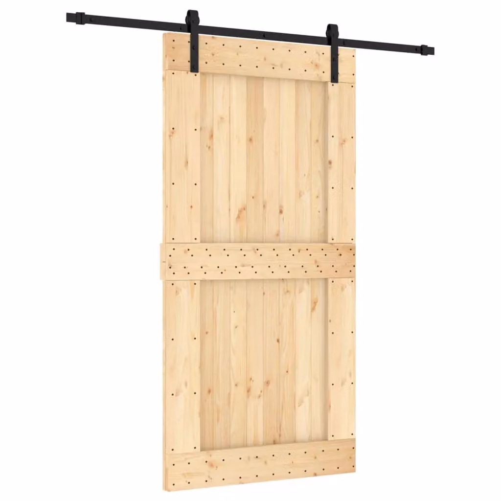 Berkfield Home Modern Sliding Door with Hardware Set, Solid Wood, Brown, W: 100 cm, H: 210 cm – 2