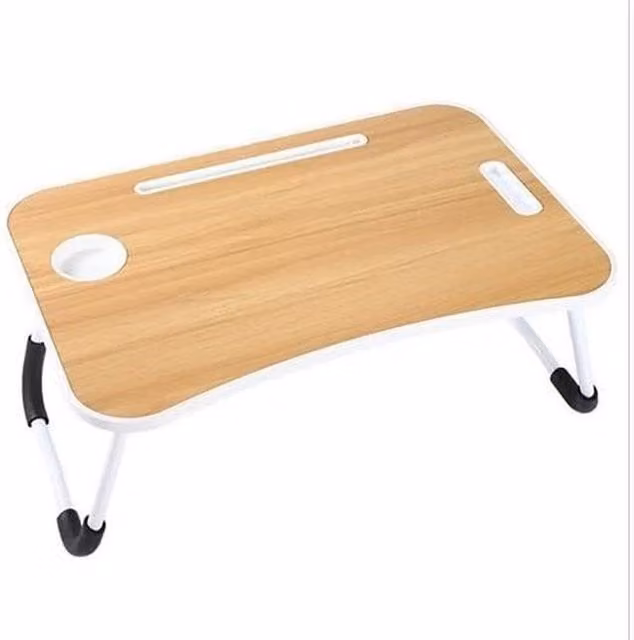 VOGREX Walnut Folding Laptop Bed Table with Cup Holder in Light Brown