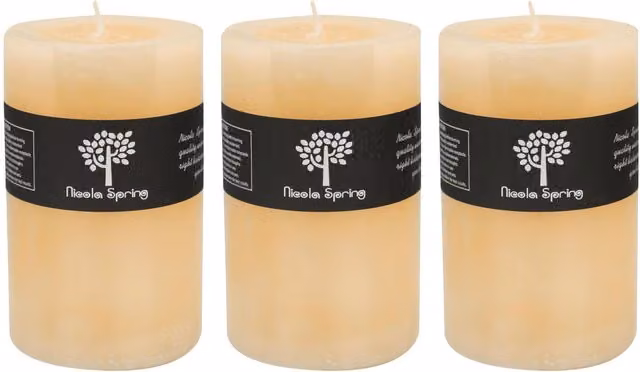 Nicola Spring Vanilla Pillar Candles, Pack of 3, Beige and White, 110 Hours Burn Time