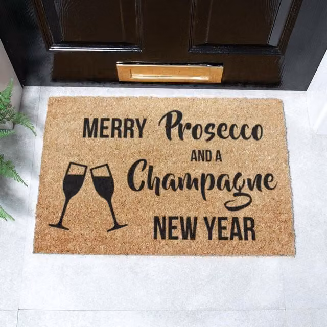 Artsy Mats Merry Prosecco & Champagne New Year Rectangular Doormat, Black, W/D: 60 x 40 cm – 1